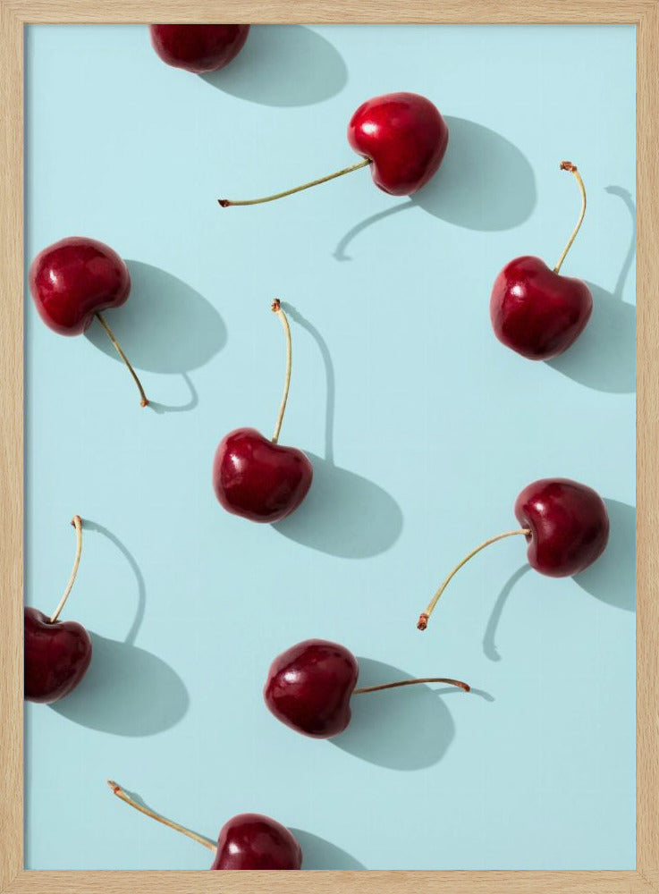 Cherries on turquoise background | Poster