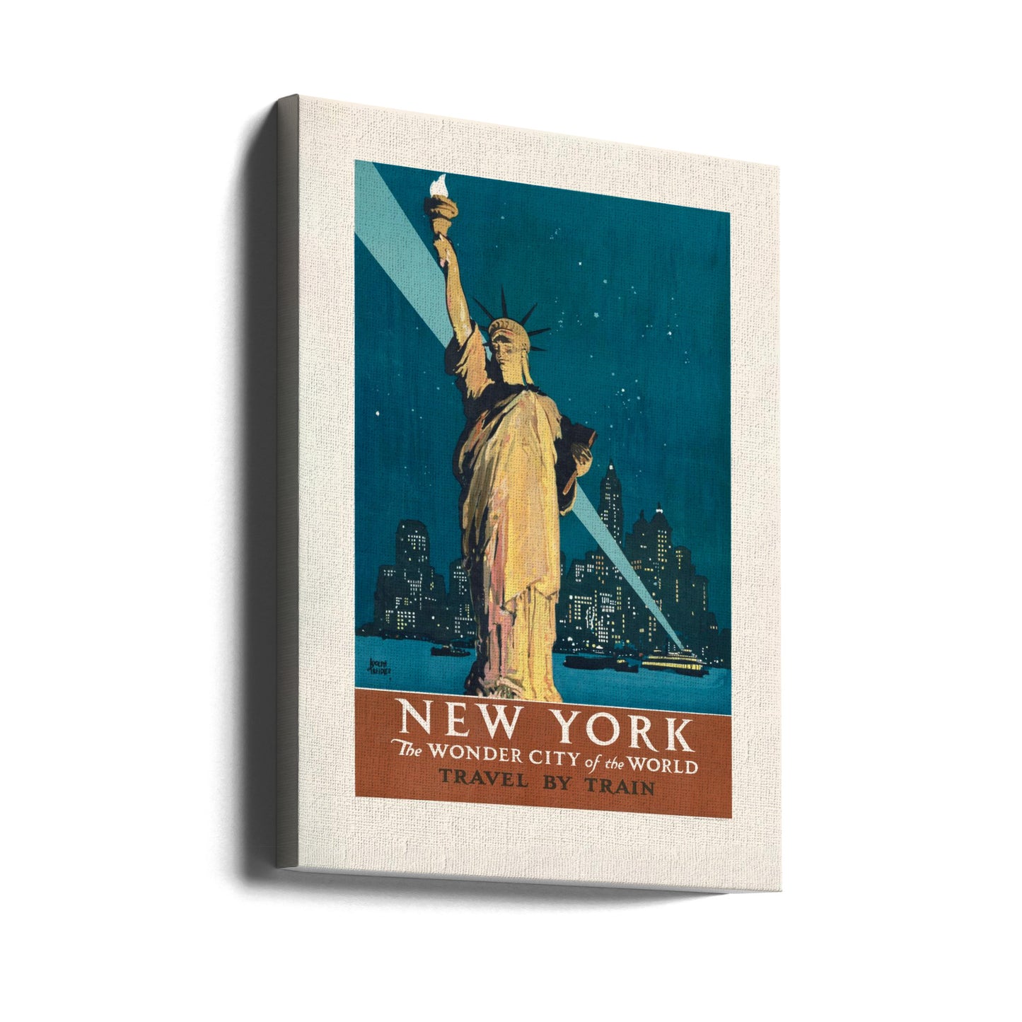 New York, verdens vidunderby - Rejs med tog (1927) Plakater - Kunsttryk Af Adolph Treidler | Lærredsbilleder