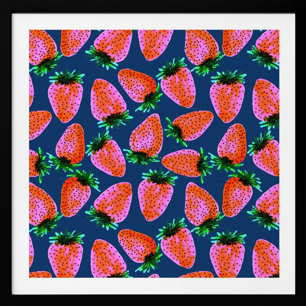 Red Lavender On Navy Strawberries Fruit | Poster