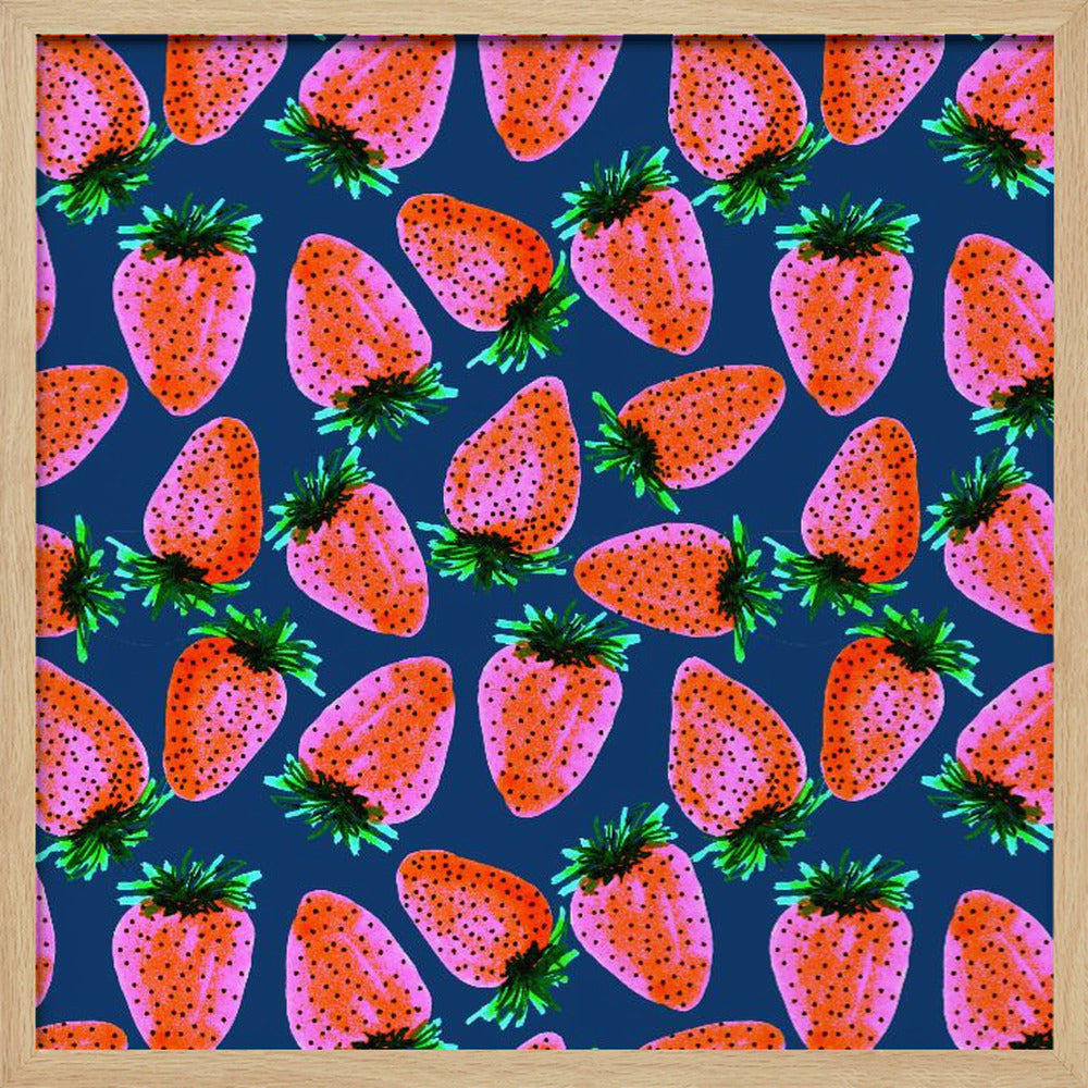 Red Lavender On Navy Strawberries Fruit | Poster