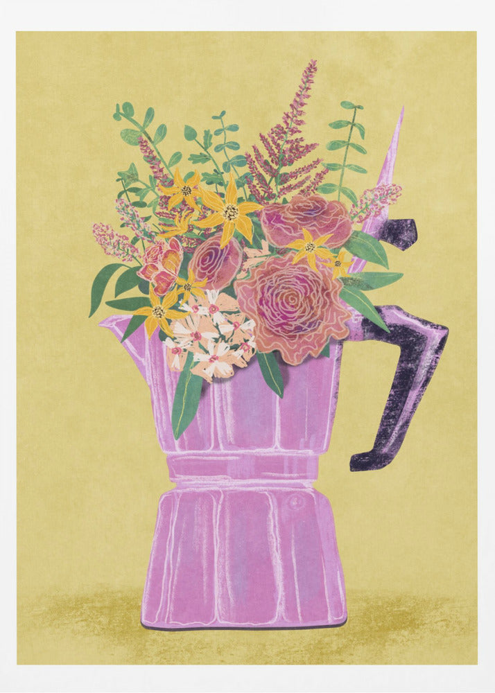 Espresso Maker with Flowers | Poster
