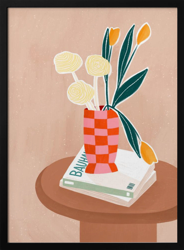 Flower With a Checkered Red Vase | Poster