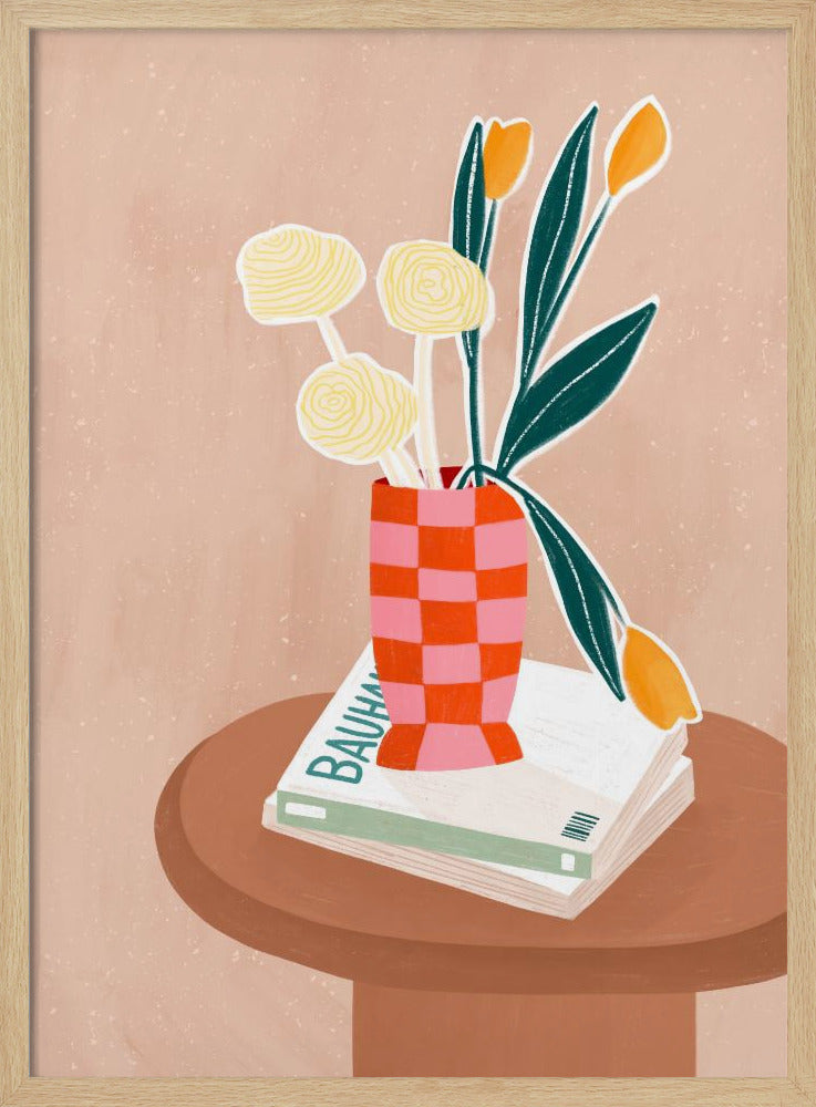 Flower With a Checkered Red Vase | Poster