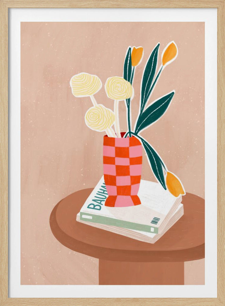 Flower With a Checkered Red Vase | Poster