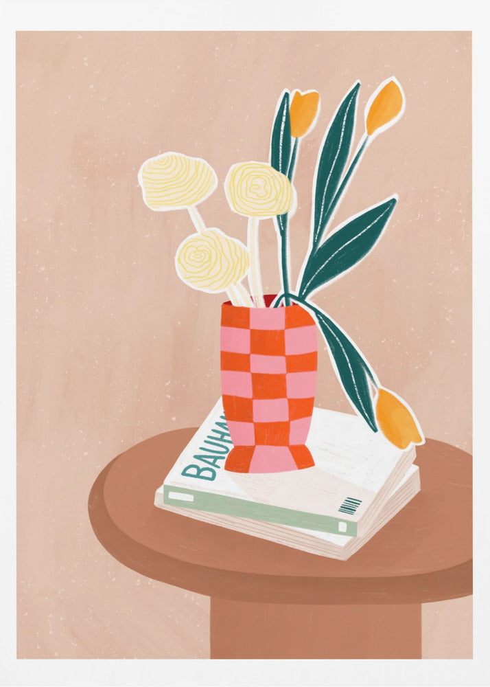 Flower With a Checkered Red Vase | Poster