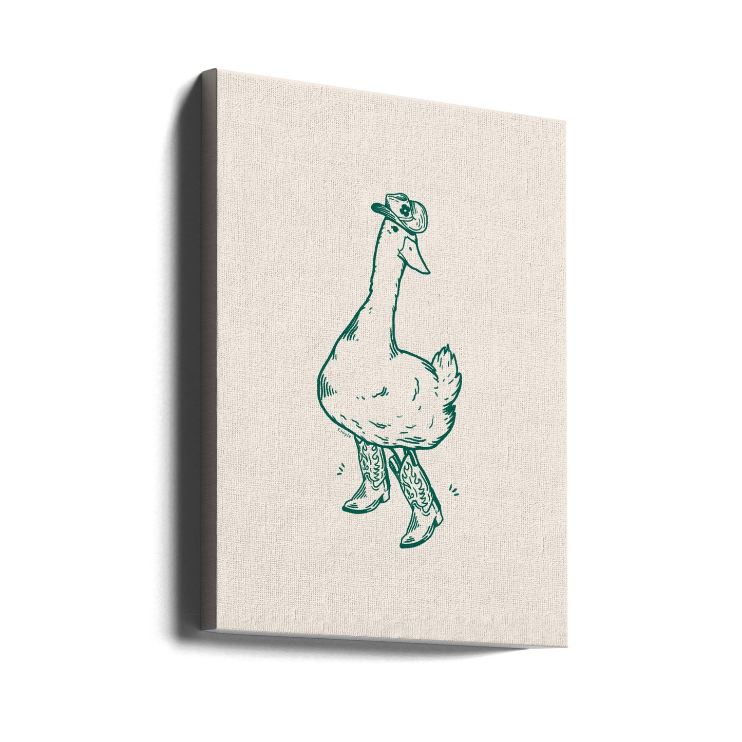 Canard portant des bottes western en vert | Tableaux sur Toile