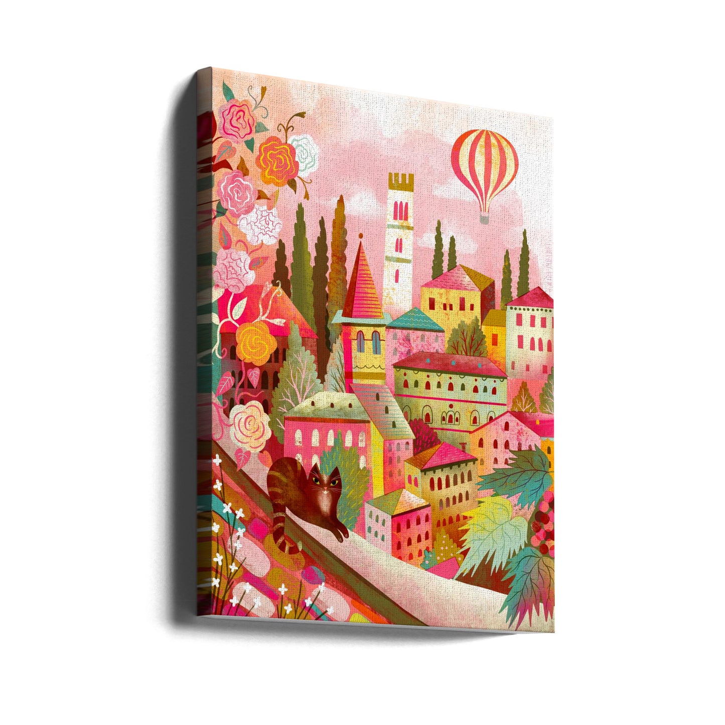 Italiensk by med katt på väggen | Canvas