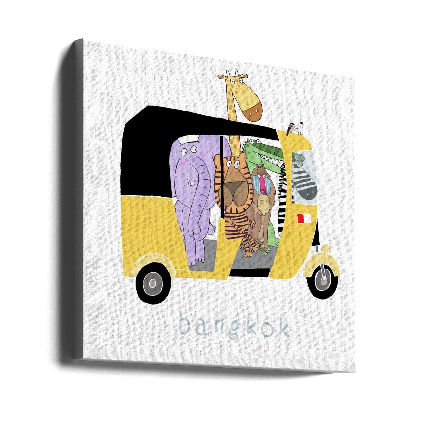 Jungeldyr tar en tur i en Bangkok Tuk Tuk av Carla Daly | Lerretsbilder