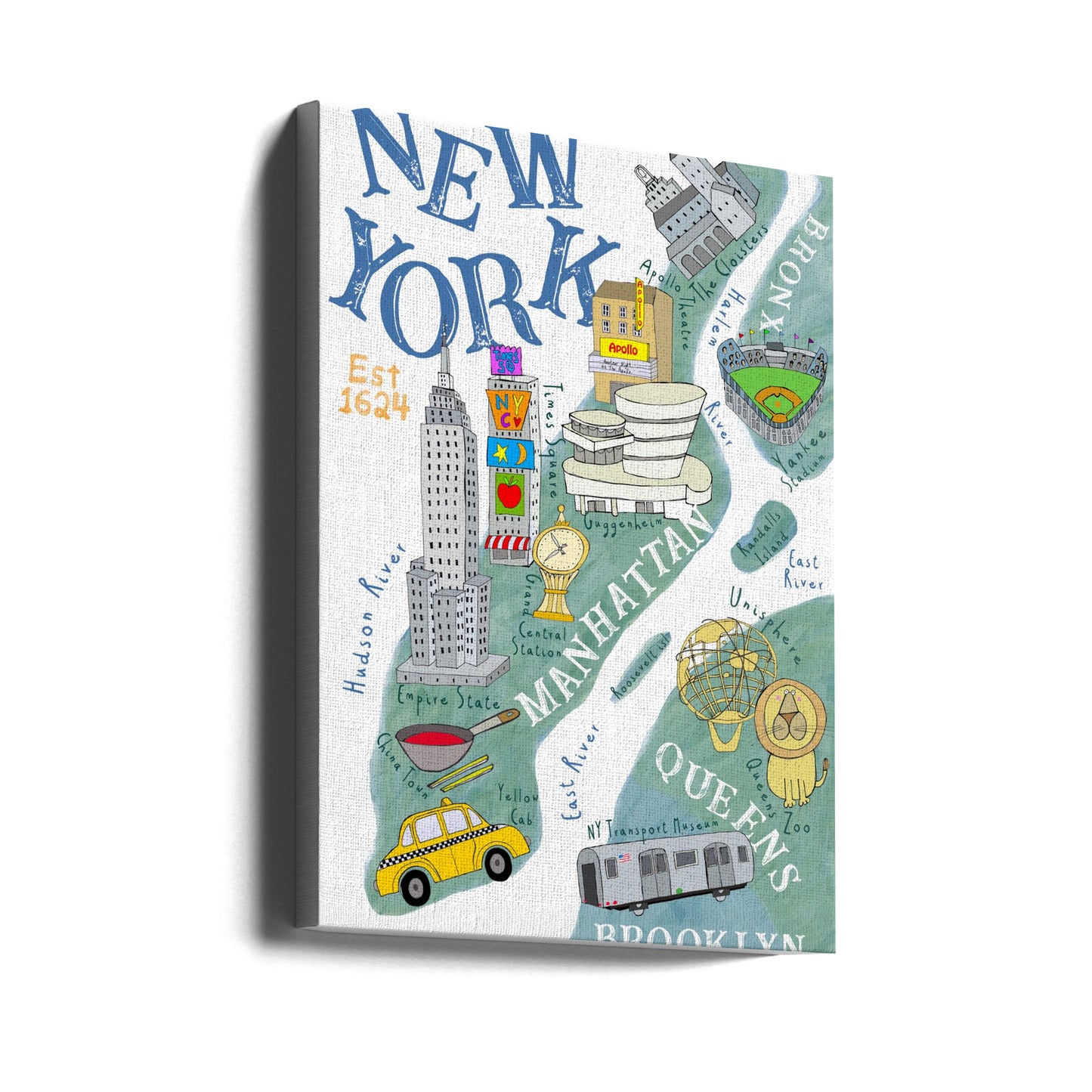 Illustrierte Karte von New York von der Künstlerin Carla Daly | Leinwand-Bilder