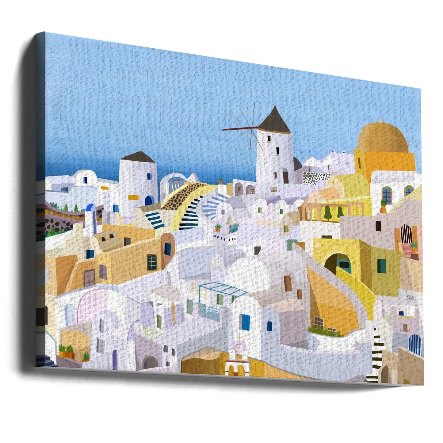 Santorini, edifici greci gialli e bianchi dell'artista Carla Daly | Stampe su Tela