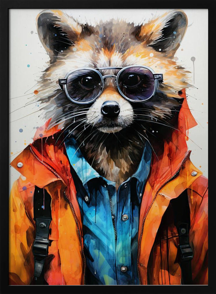 Waschbär Hipster Aquarell Tierkunst | Poster