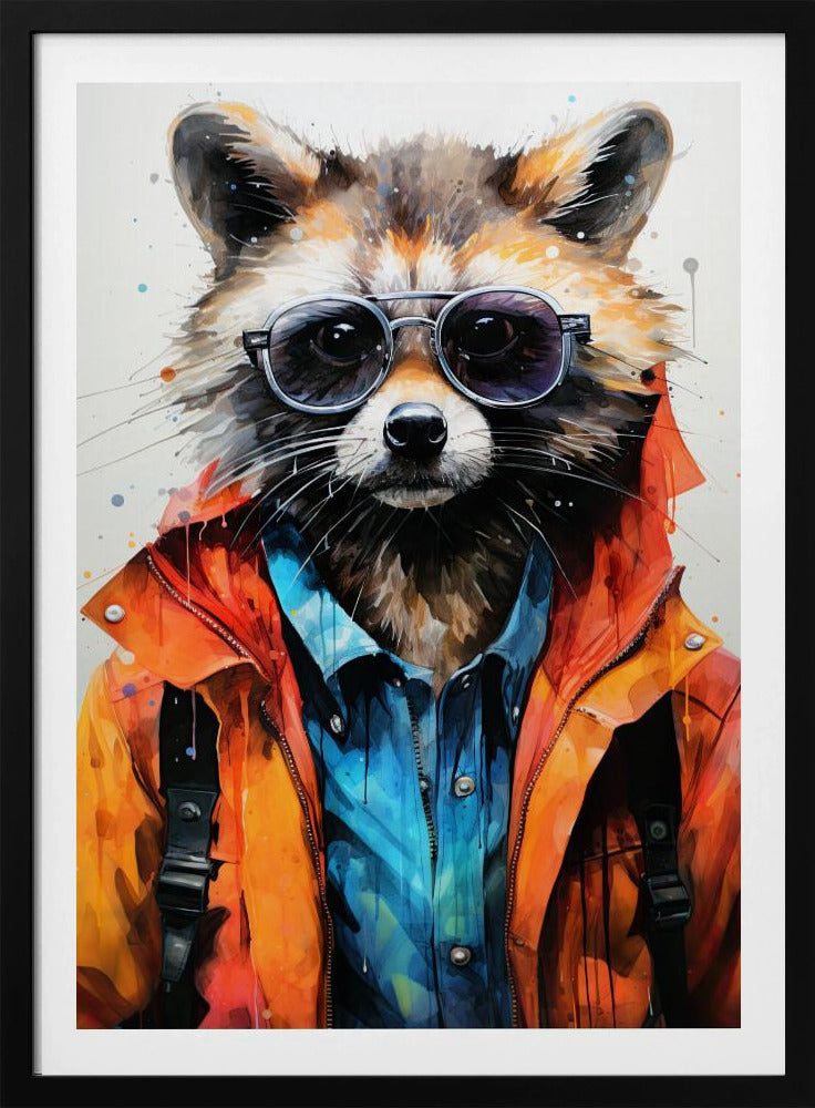 Waschbär Hipster Aquarell Tierkunst | Poster