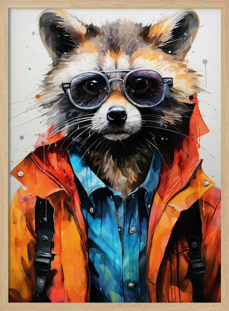 Waschbär Hipster Aquarell Tierkunst | Poster