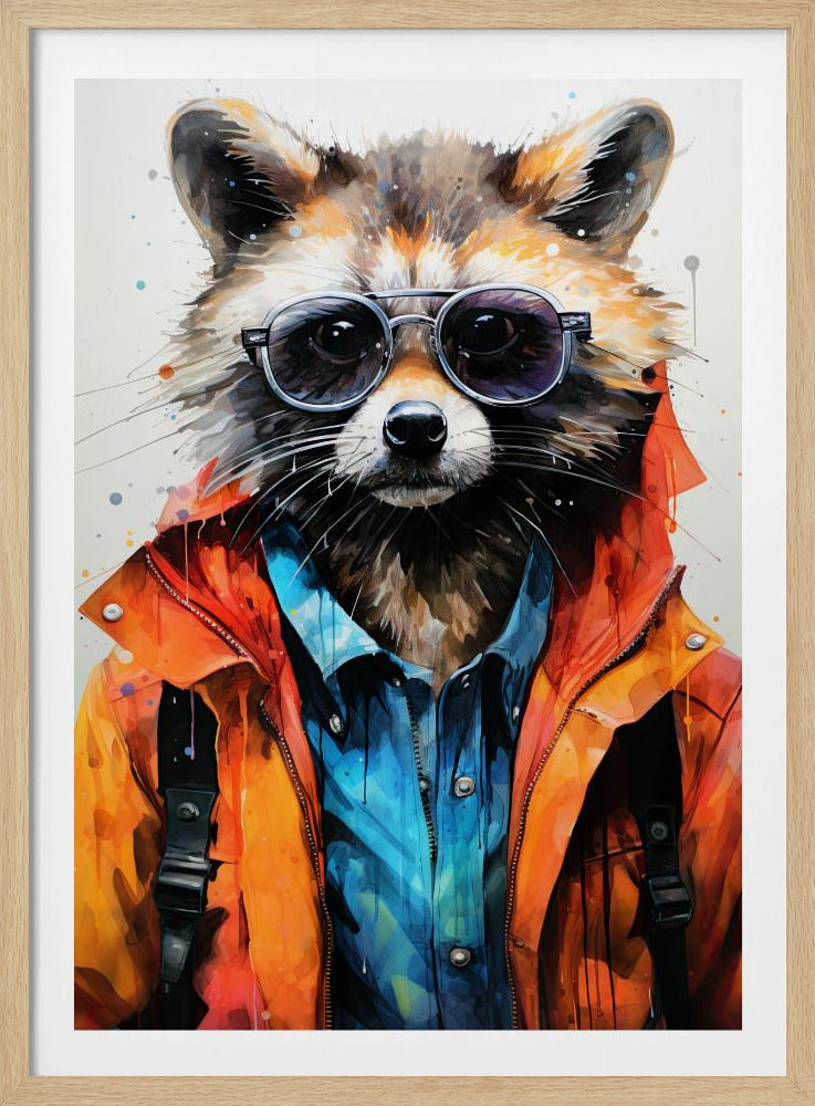 Waschbär Hipster Aquarell Tierkunst | Poster