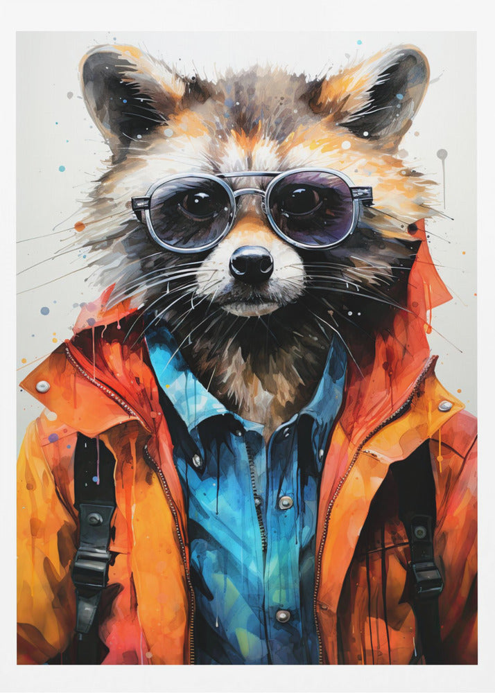 Waschbär Hipster Aquarell Tierkunst | Poster