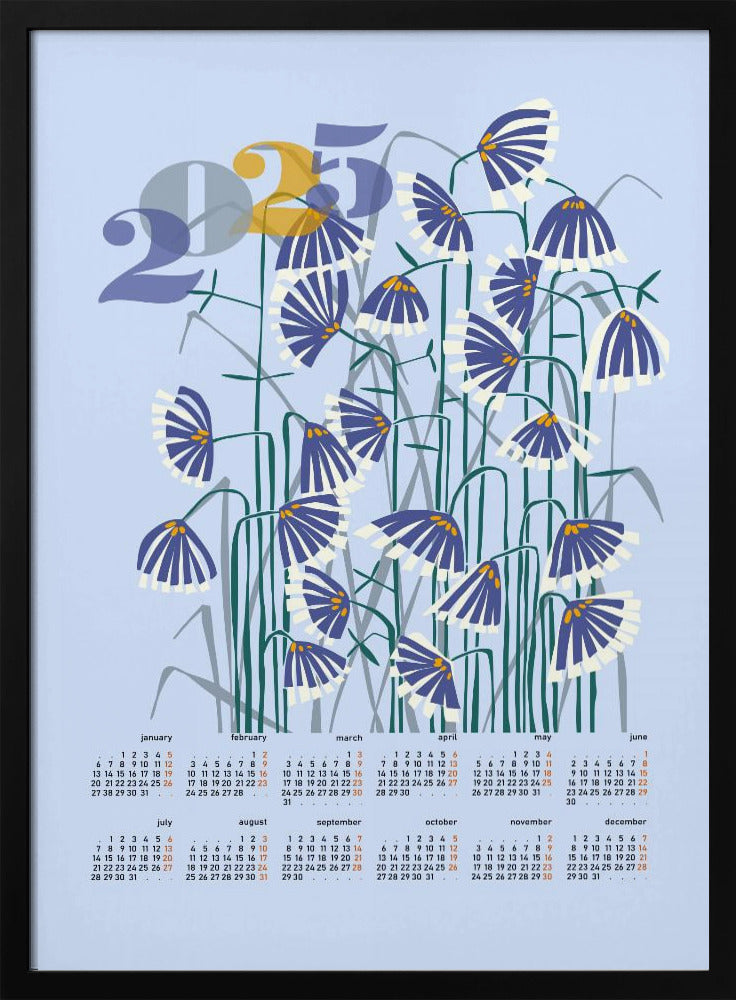 kalender 2025 Linoleumsnitt blommor ljus | Poster