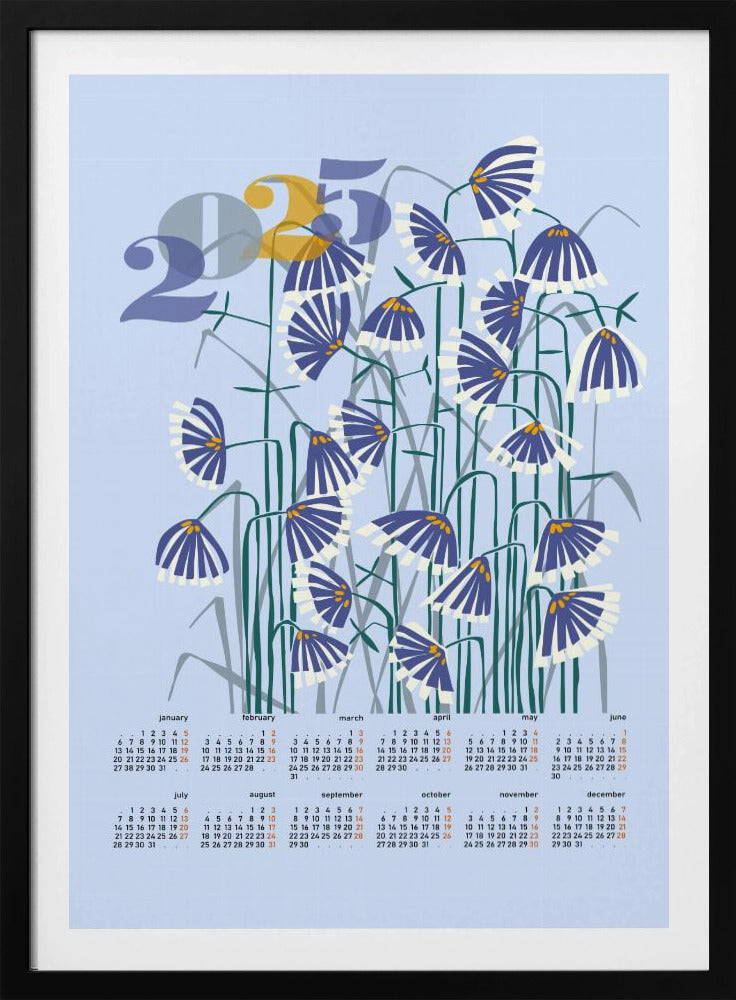 kalender 2025 Linoleumsnitt blommor ljus | Poster