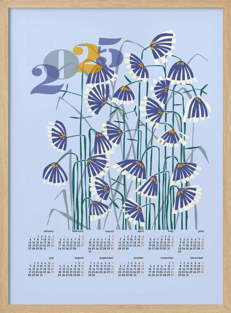 kalender 2025 Linoleumsnitt blommor ljus | Poster
