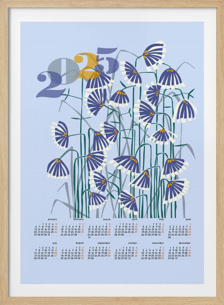 kalender 2025 Linoleumsnitt blommor ljus | Poster