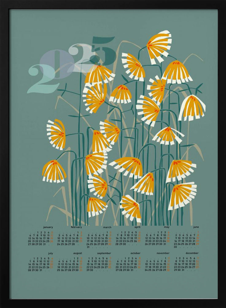 kalender 2025 Linoleumsnitt blommor gröna | Poster