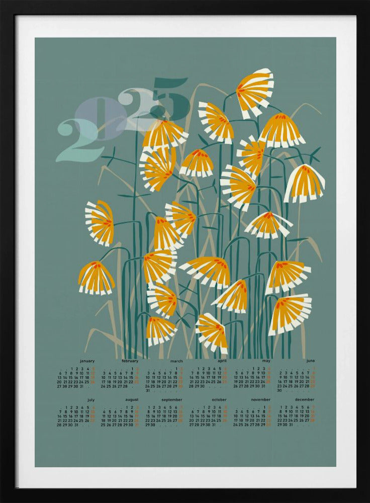 kalender 2025 Linoleumsnitt blommor gröna | Poster