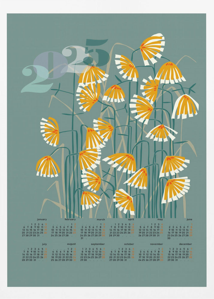 kalender 2025 Linoleumsnitt blommor gröna | Poster