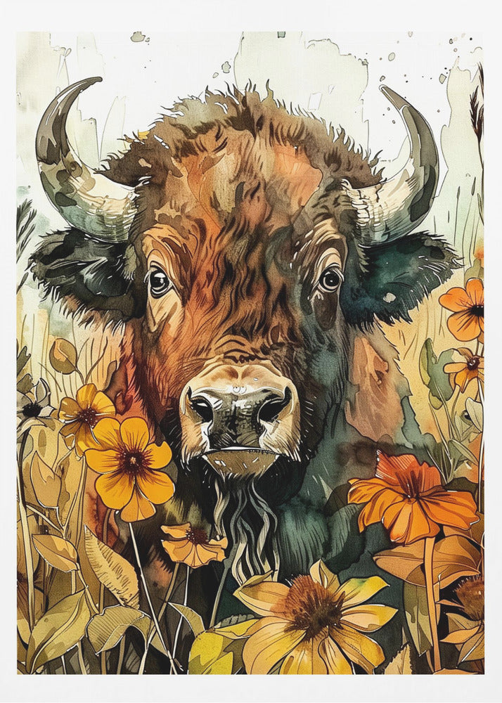 Buffalo watercolor animal art 1 | Poster