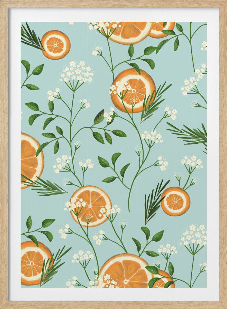 Elderflowers and Oranges Light Blue | Poster
