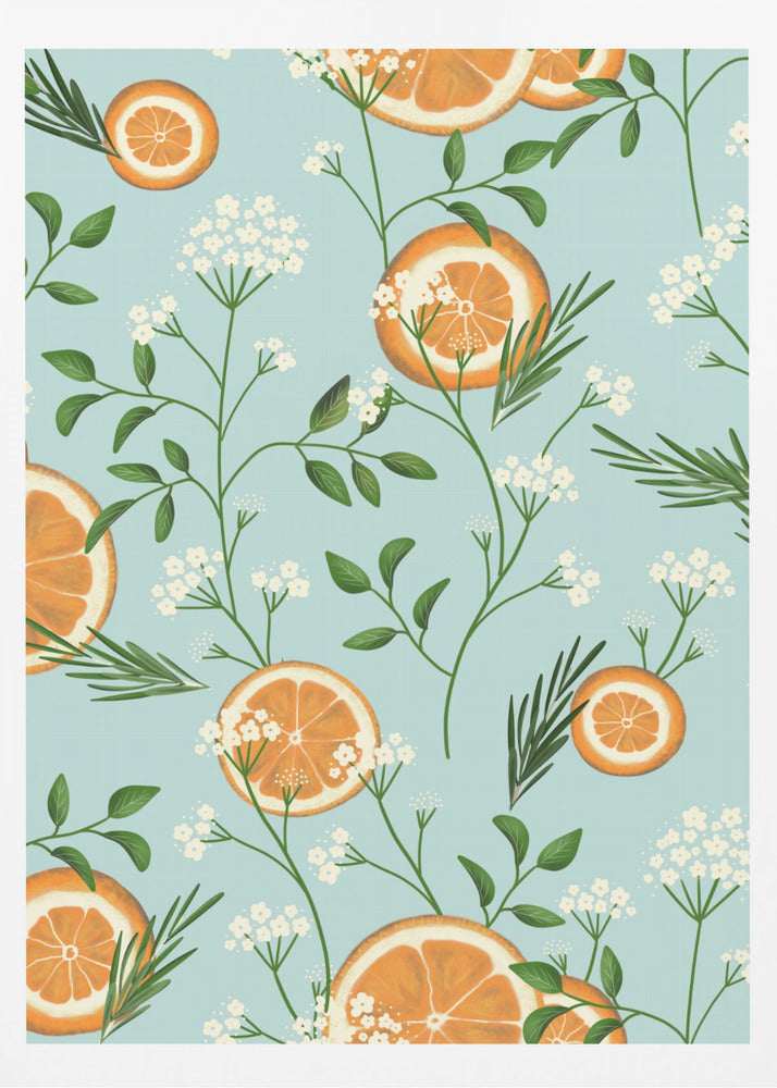 Elderflowers and Oranges Light Blue | Poster