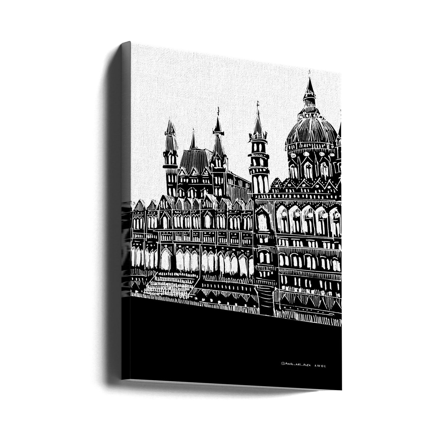 Budapest, Ungheria, Arte della città, Disegno architettonico in bianco e nero | Stampe su Tela