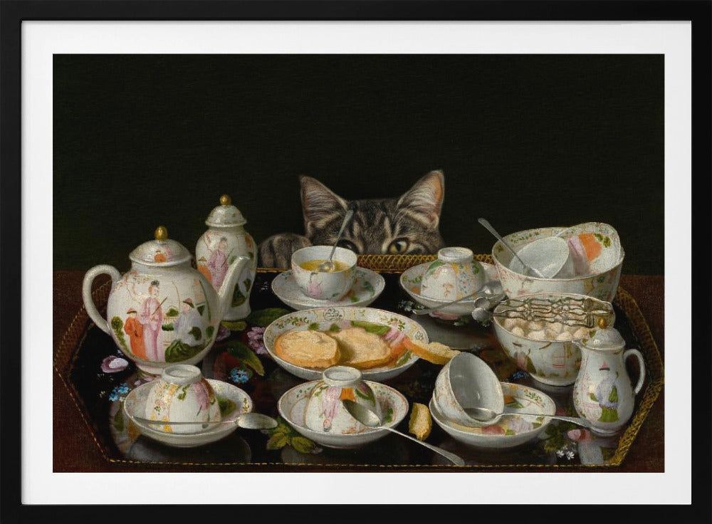 En teservis med en katt | Poster
