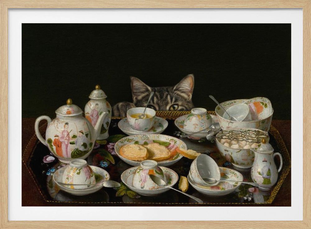 En teservis med en katt | Poster