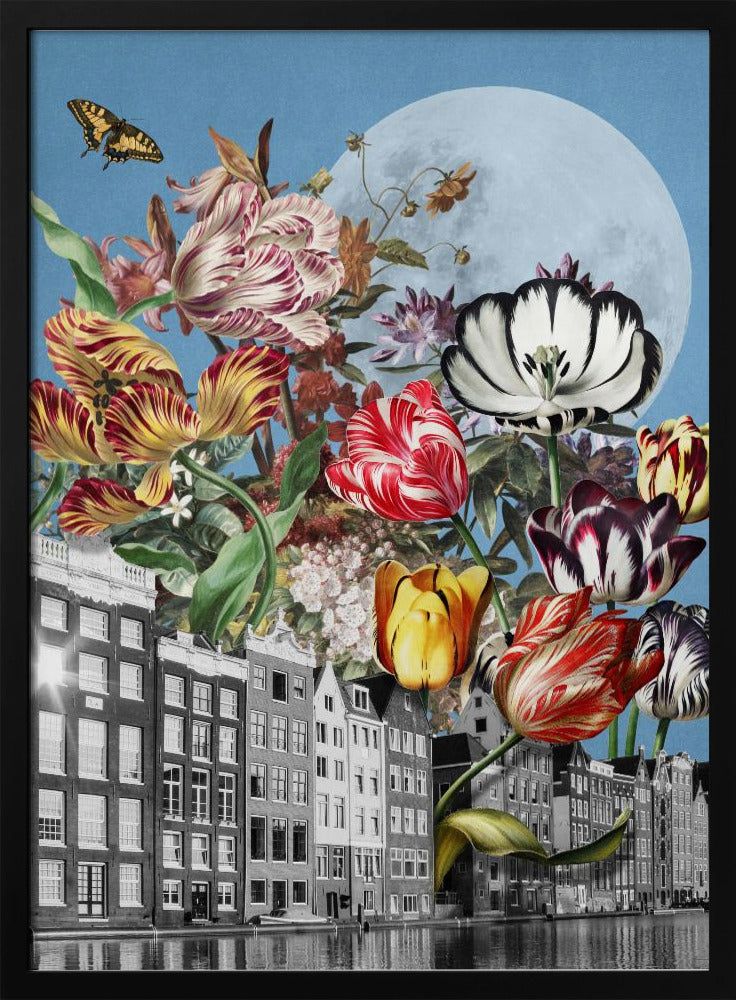 Vibrant Tulips And Intricate Butterflies | Poster