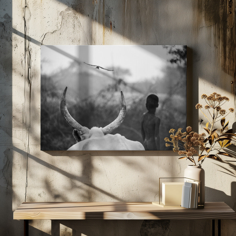 Garçon et vache | Tableaux sur Toile