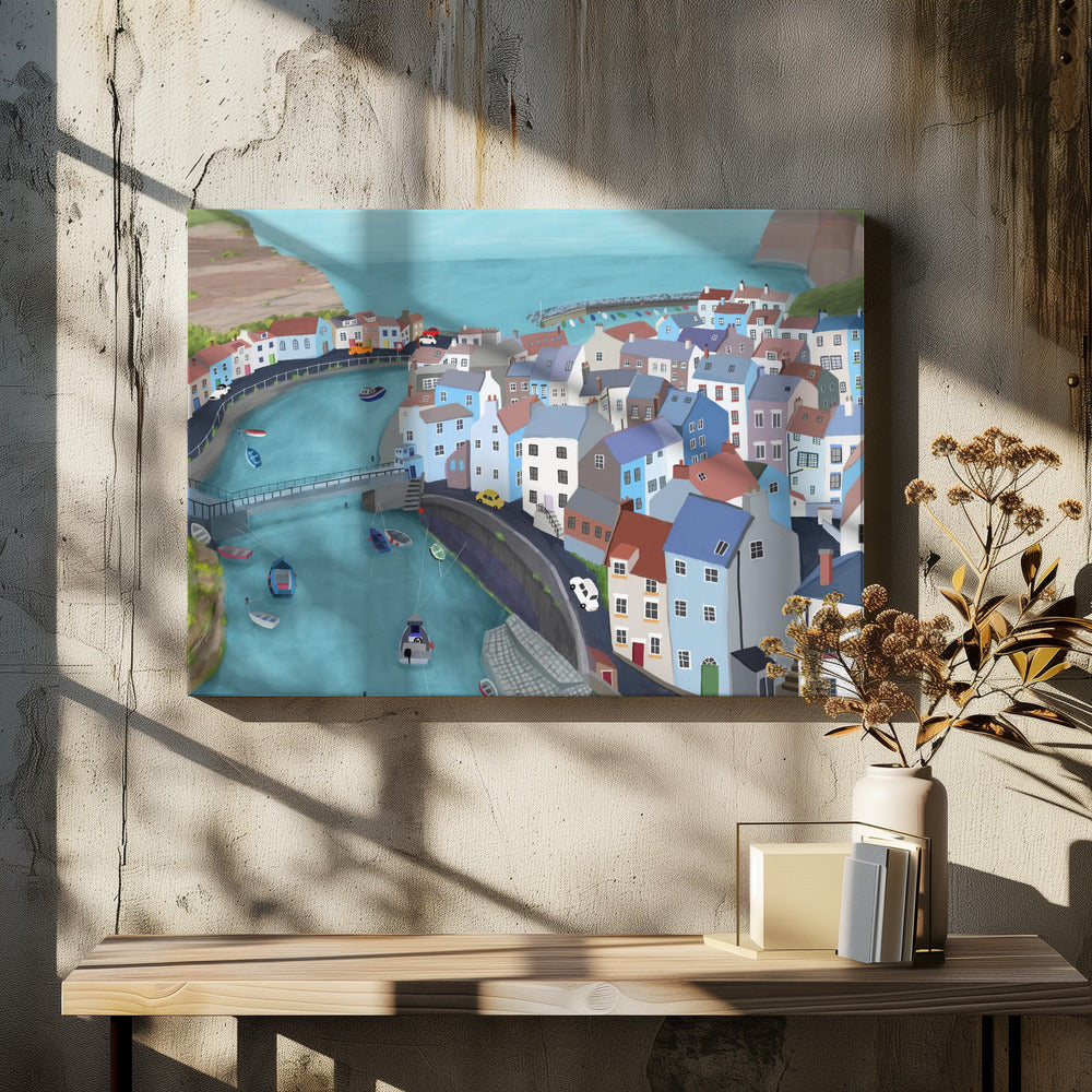 Luftaufnahme von Staithes, Vereinigtes Königreich von der Künstlerin Carla Daly | Leinwand-Bilder