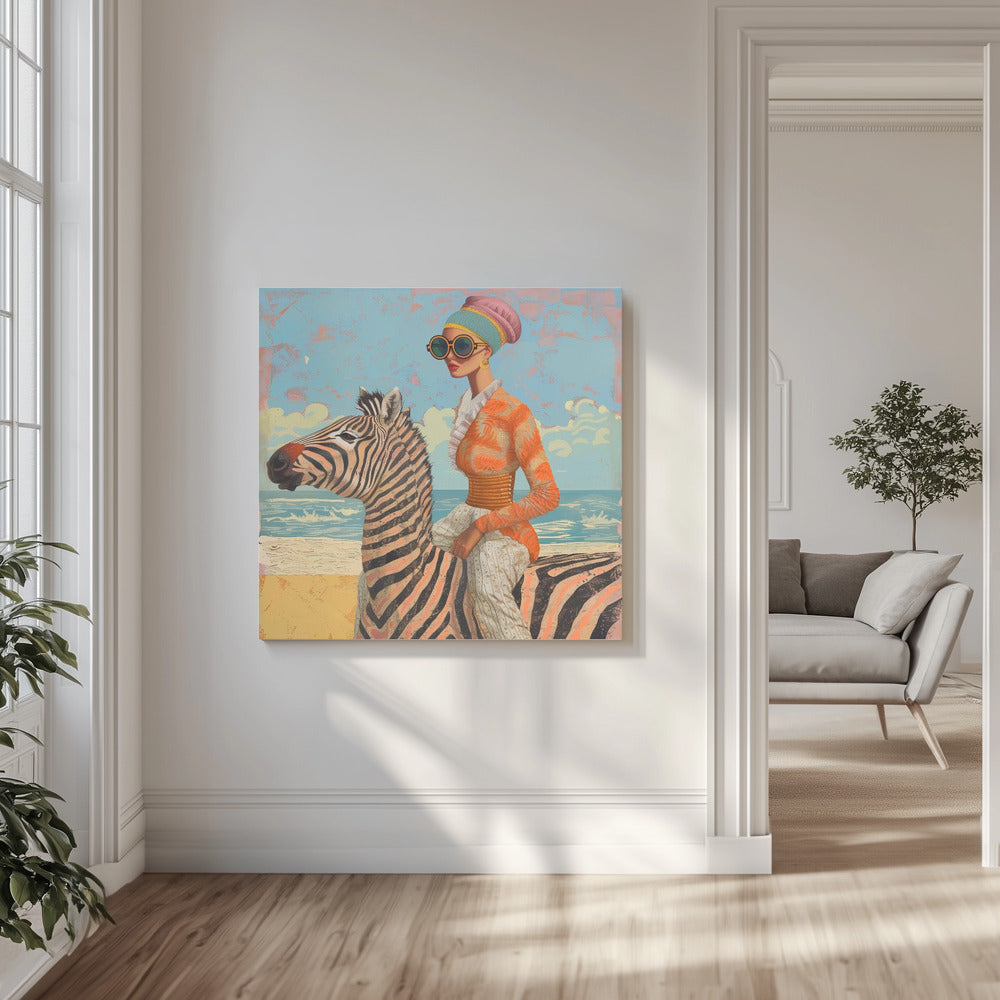 Kvinde og zebra | Lærredsbilleder