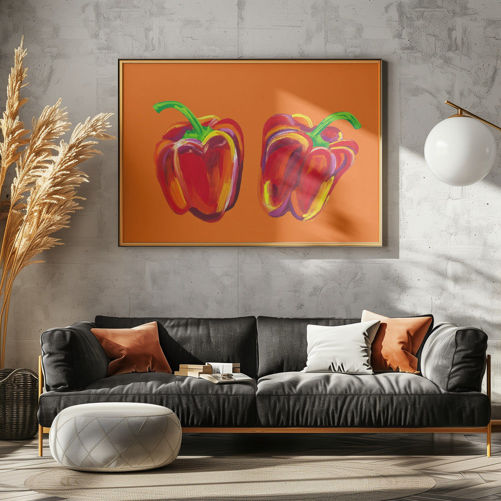 Peberfrugter på appelsin | Plakater - Kunsttryk