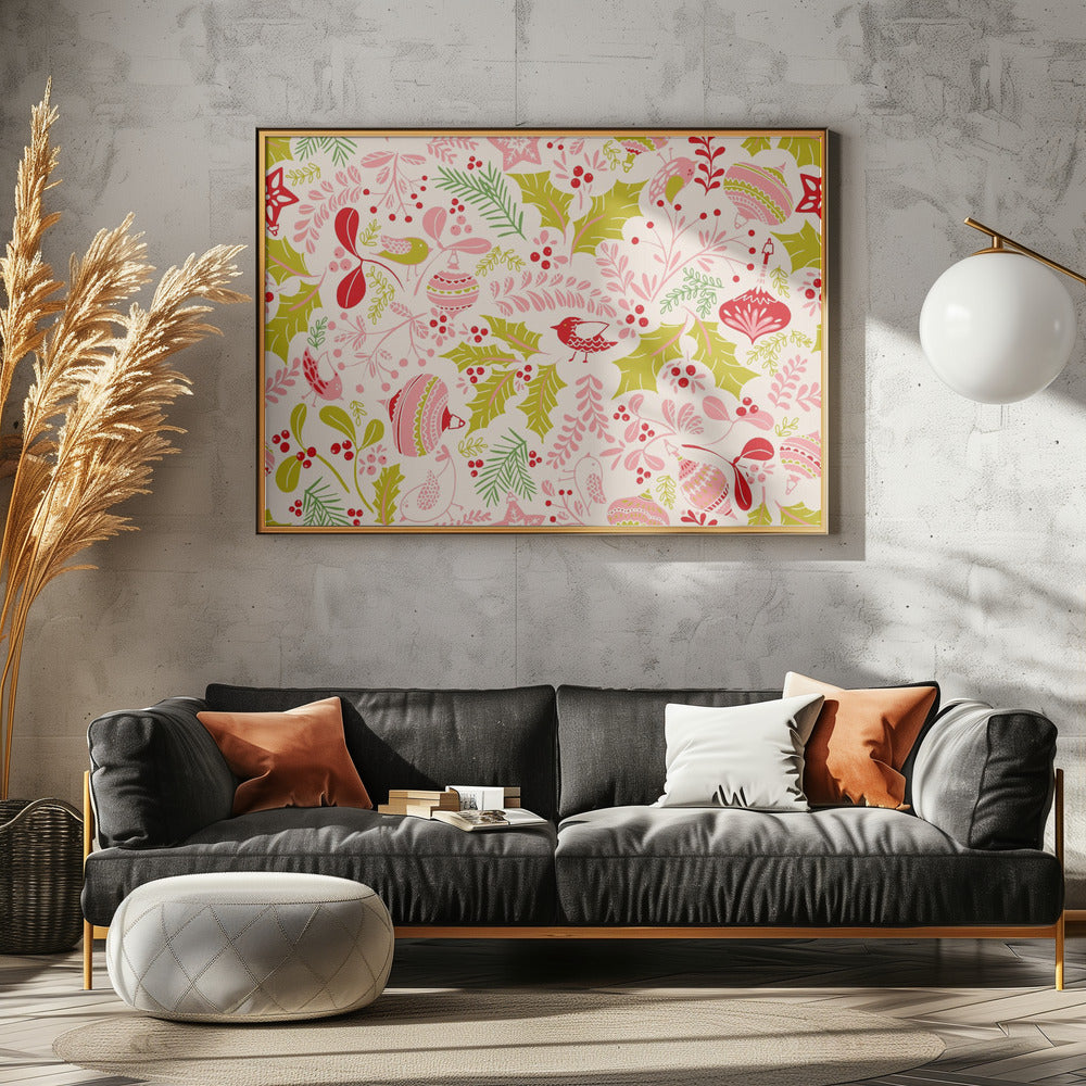 Wonderful ditsy holiday joy pink pattern | Poster