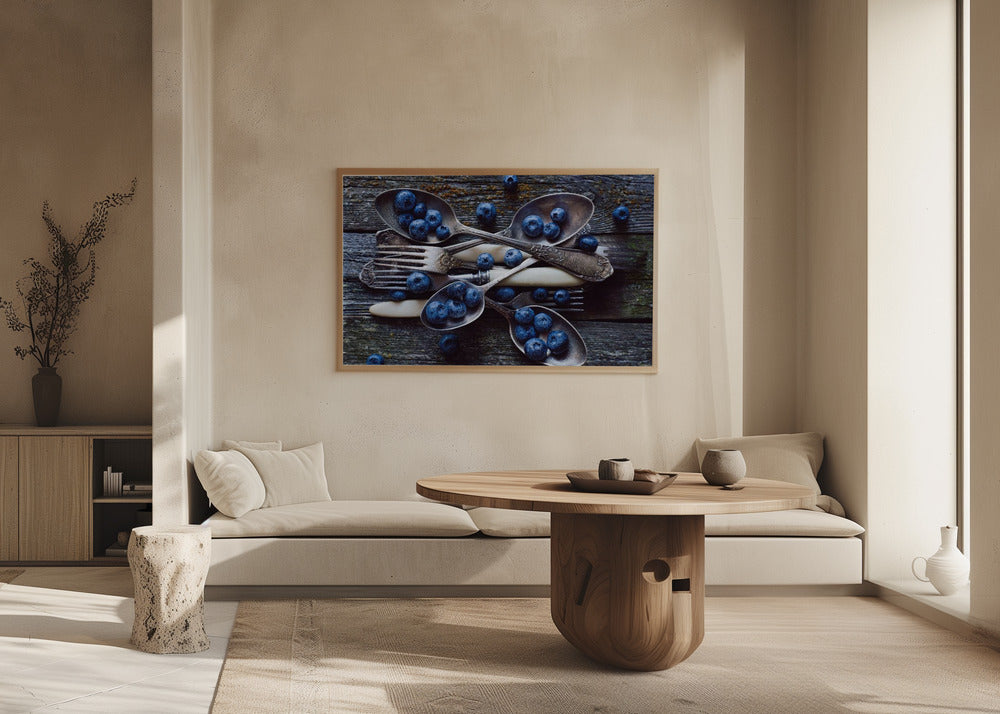 Arándanos frescos sobre tablones de madera desgastados | Posters - Impresiones de Arte