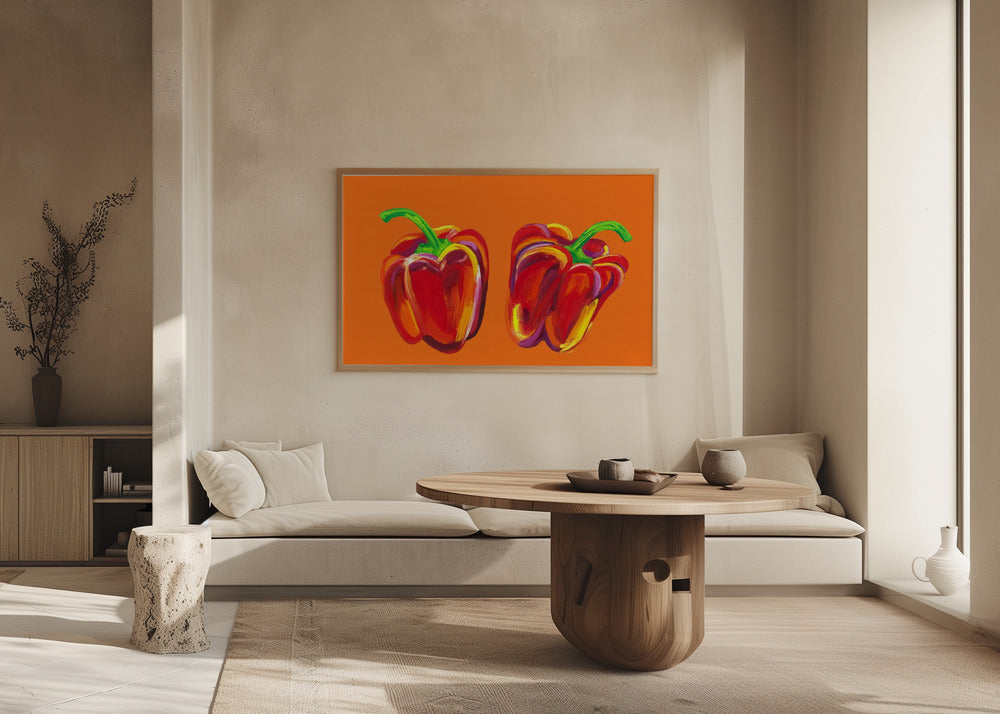 Peberfrugter på appelsin | Plakater - Kunsttryk