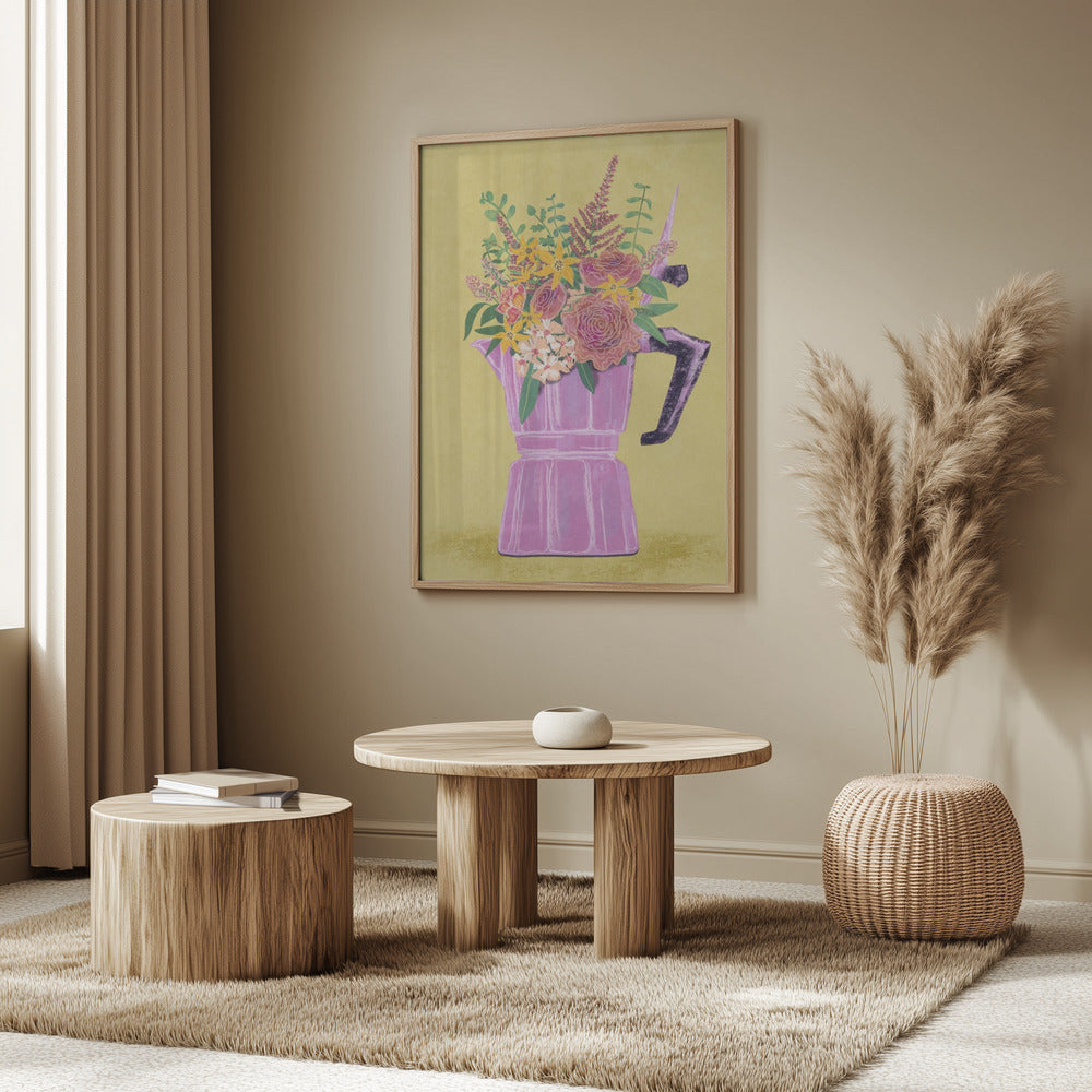 Espresso Maker with Flowers | Poster