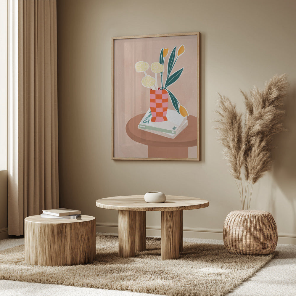 Flower With a Checkered Red Vase | Poster