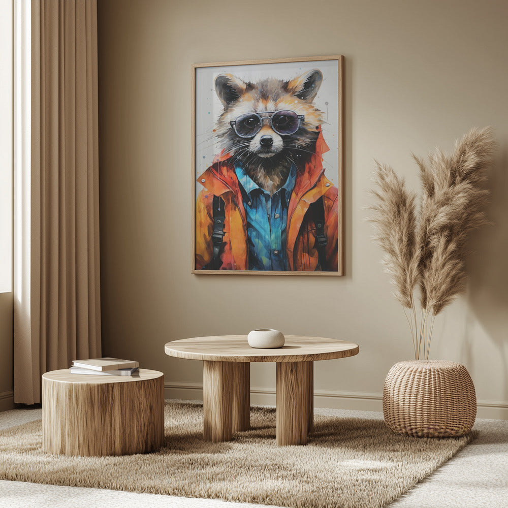 Waschbär Hipster Aquarell Tierkunst | Poster