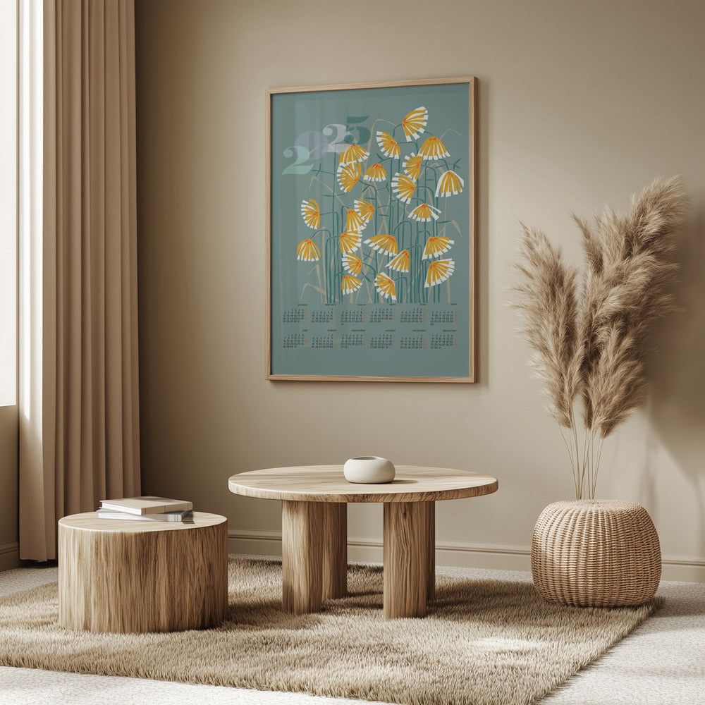 kalender 2025 Linoleumsnitt blommor gröna | Poster