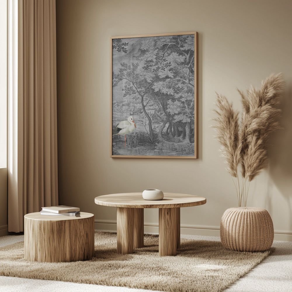 Vintage Landscape With Stork | Poster