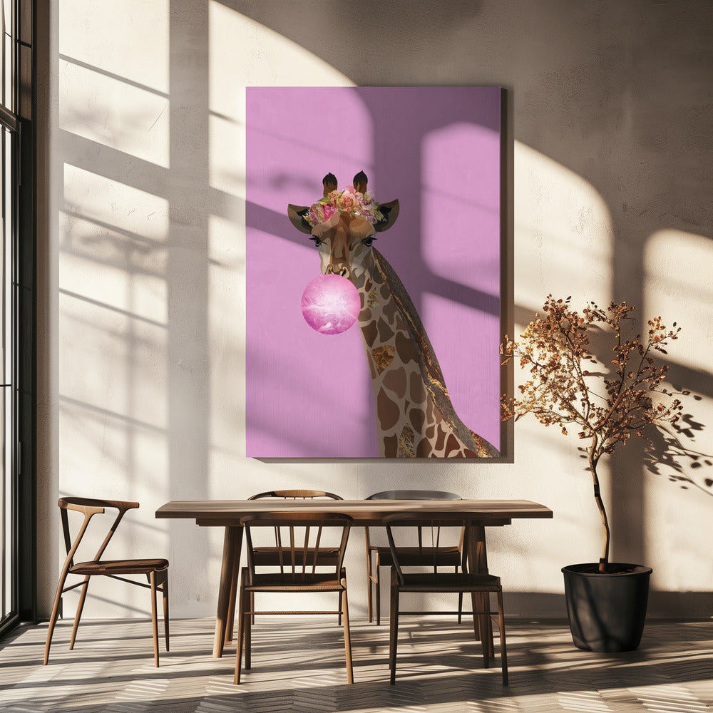 Giraf roze kauwgom | Canvasprints