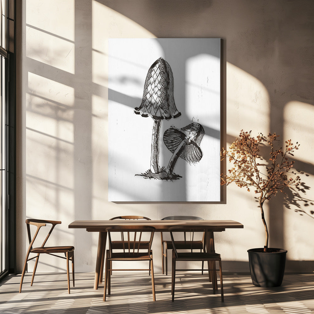 Champignon comestible vintage à capuchon d'encre BW Bright | Tableaux sur Toile