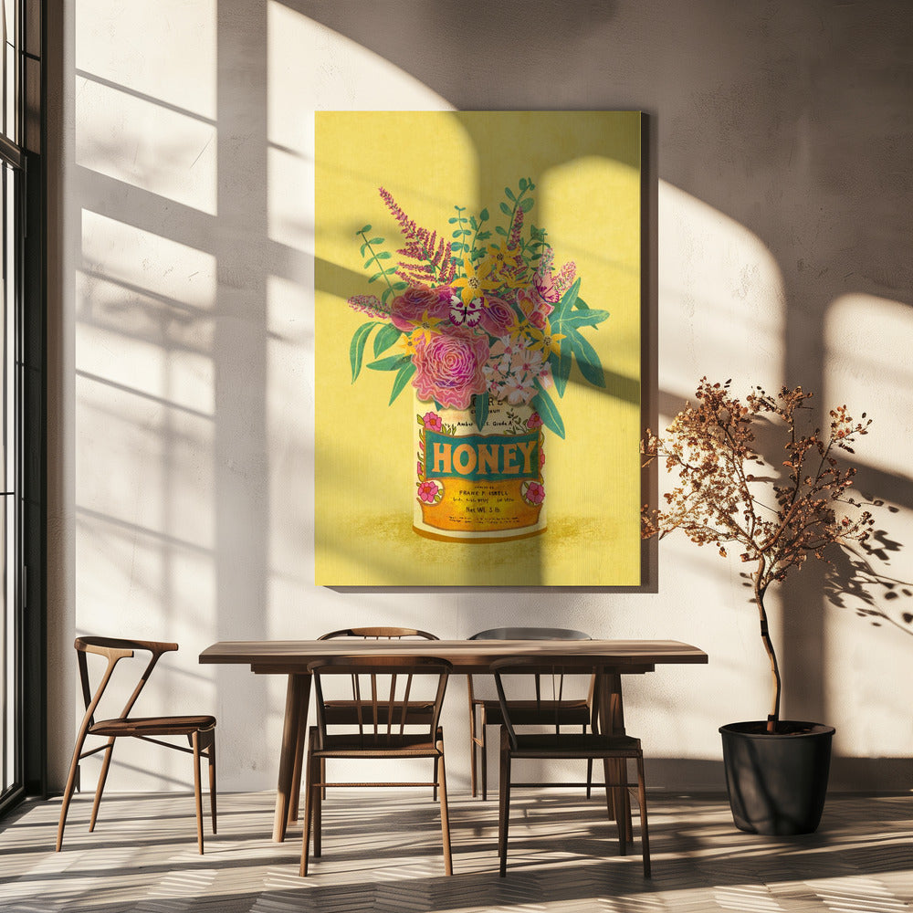 Blumen in einer Vintage-Honigdose | Leinwand-Bilder