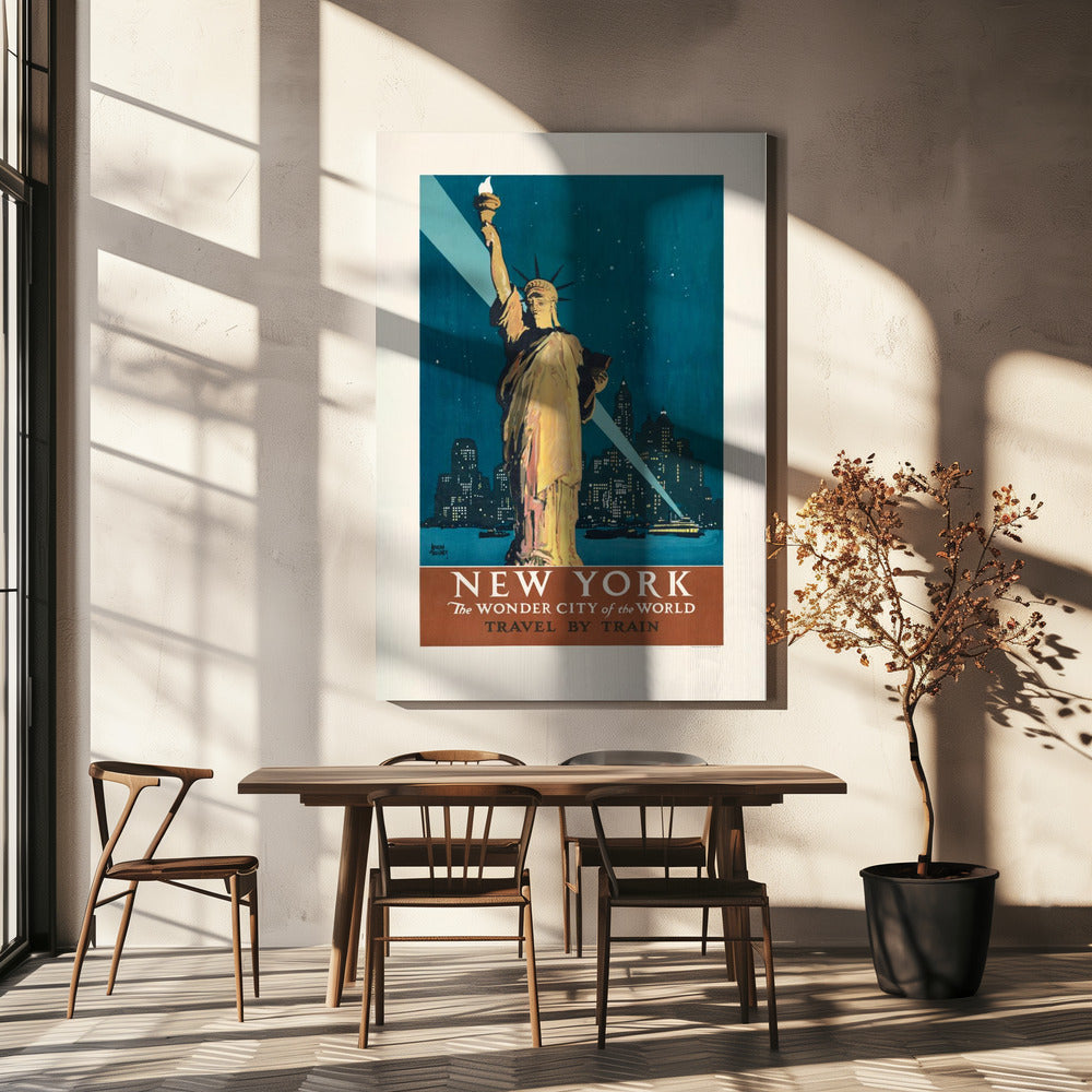 New York, verdens vidunderby - Rejs med tog (1927) Plakater - Kunsttryk Af Adolph Treidler | Lærredsbilleder