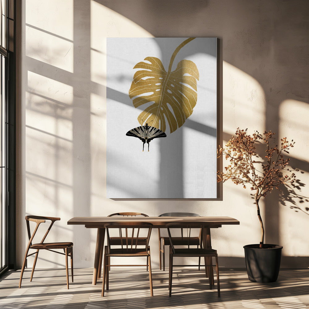 Papillon et feuille de Monstera | Tableaux sur Toile
